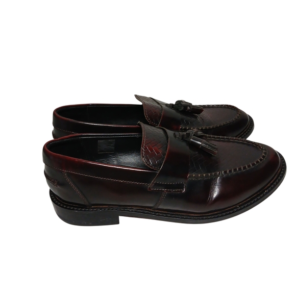 Men's Burgundy and Black Tassel Loafers - Picture 2 of 9